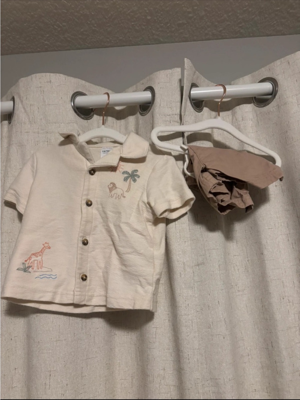 Carter's Cream Button-Front Embroidered Animal Shirt